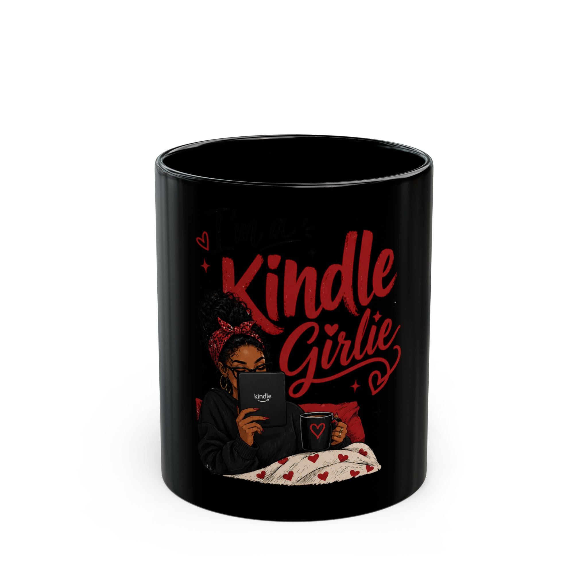 Kindle Girlie Black Mug — Cozy Reader Coffee Cup (11oz & 15oz)