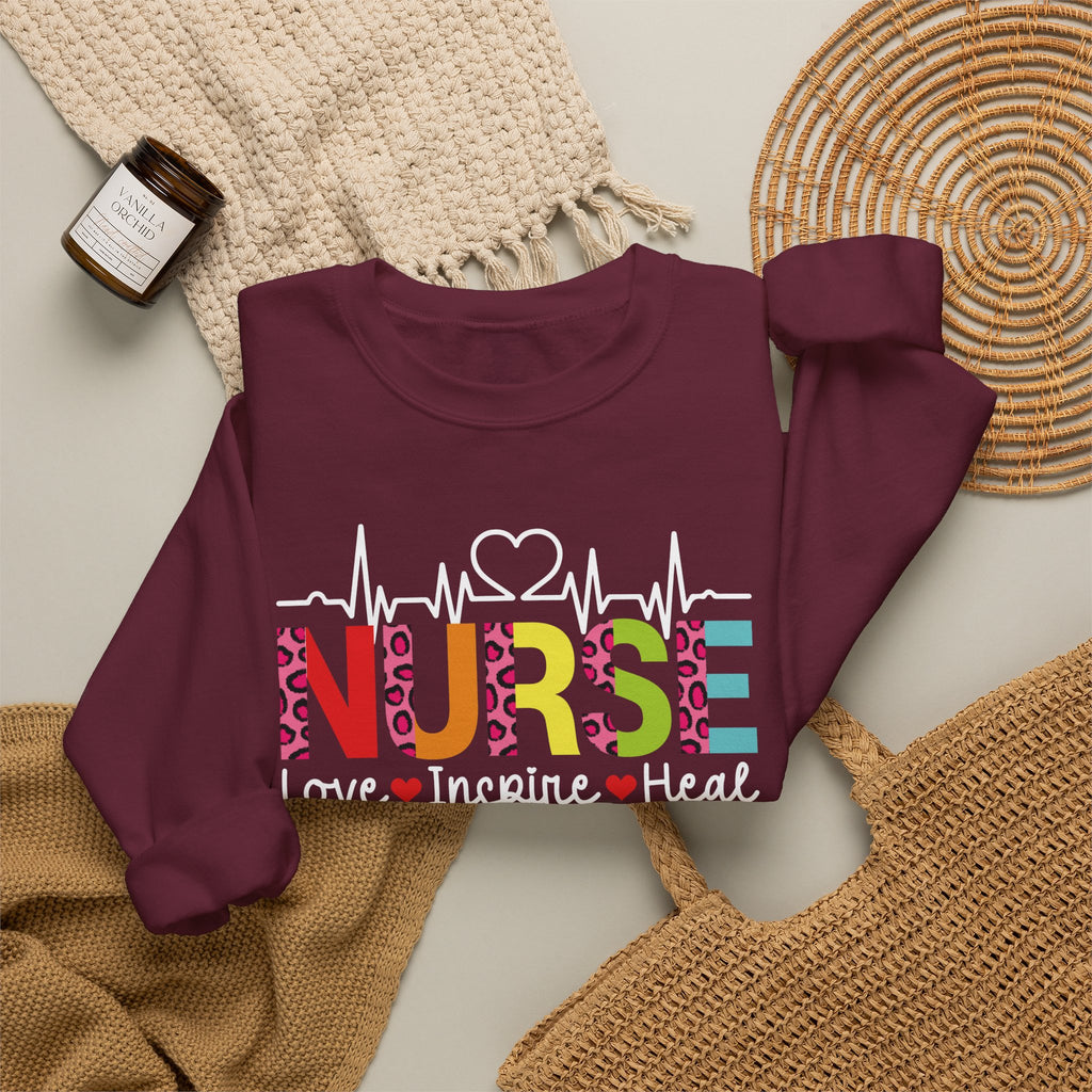 Nurse Heartbeat Crewneck Sweatshirt — "NURSE" Colorful Design, Love Inspire Heal