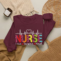 Nurse Heartbeat Crewneck Sweatshirt — "NURSE" Colorful Design, Love Inspire Heal