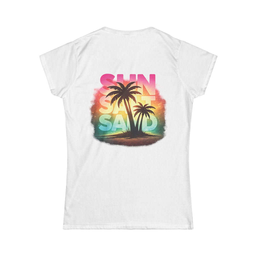 Sun, Salt, Sand Palm Tee — Women's Beach Sunset T-Shirt
