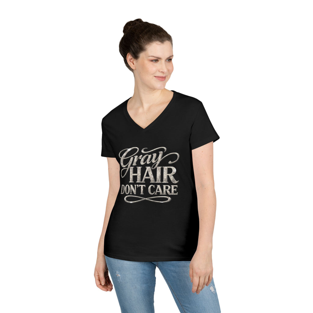 Gray Hair Don't Care V-Neck Tee