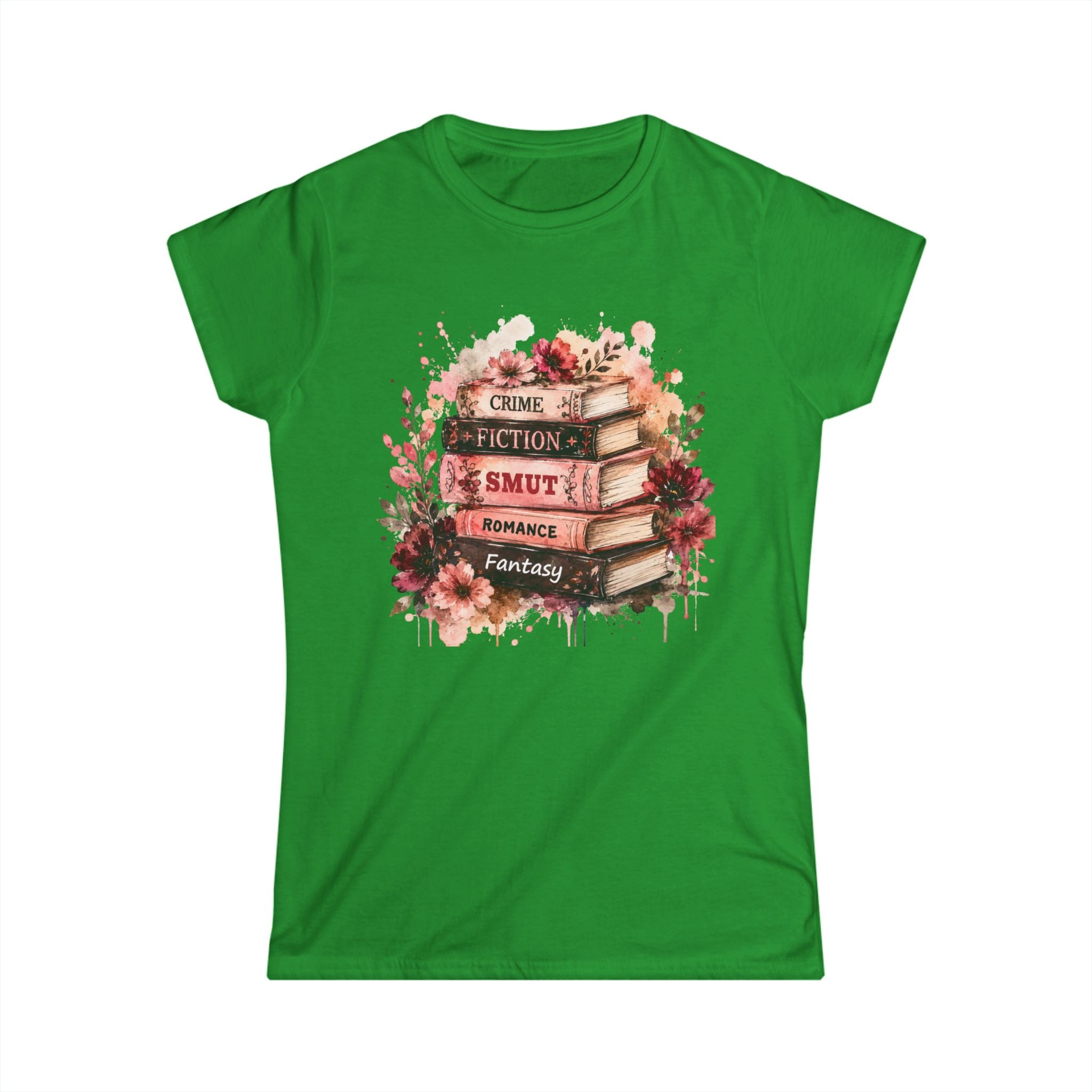 Book Lover Stack T‑Shirt — Crime, Fiction, Smut, Romance & Fantasy Graphic Tee