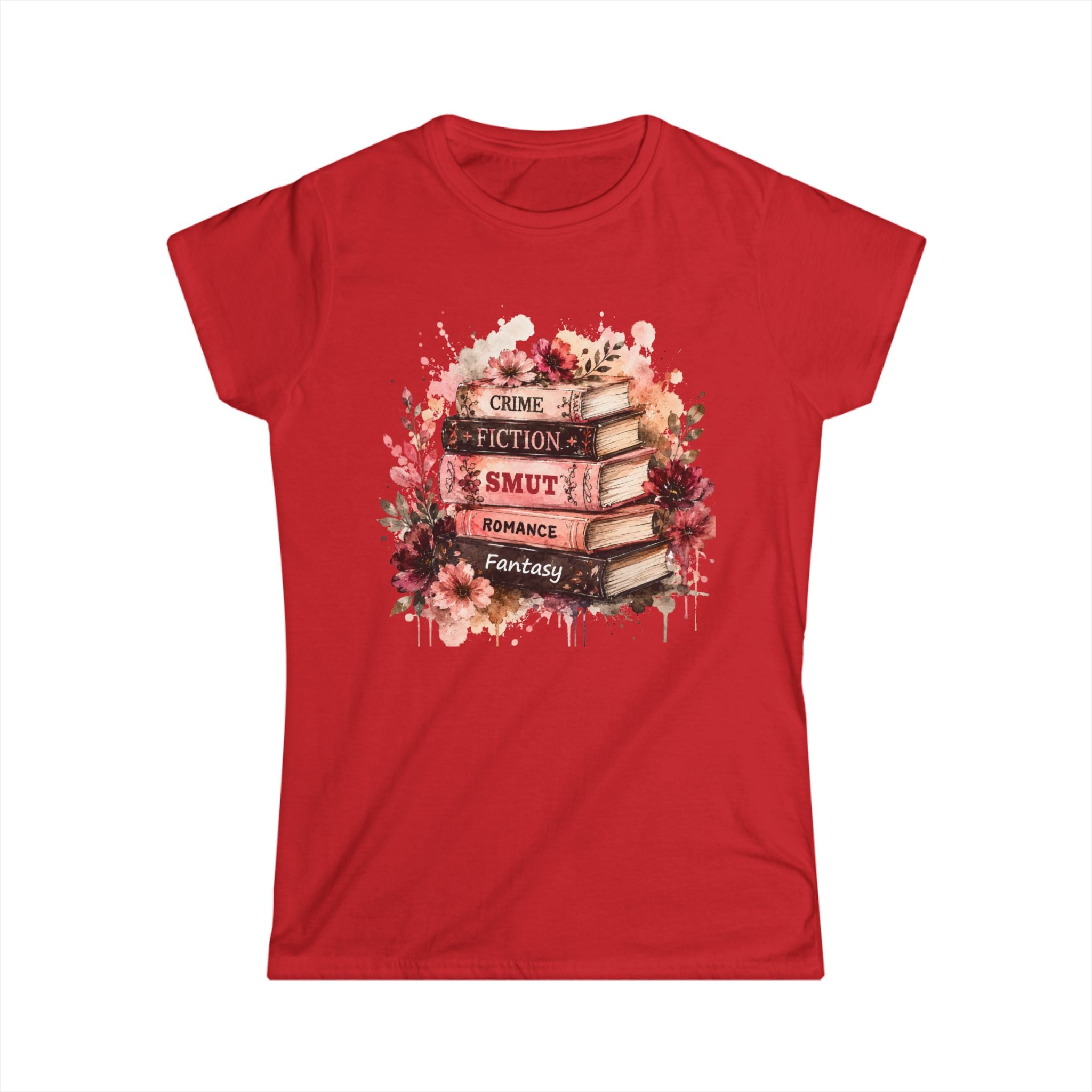 Book Lover Stack T‑Shirt — Crime, Fiction, Smut, Romance & Fantasy Graphic Tee