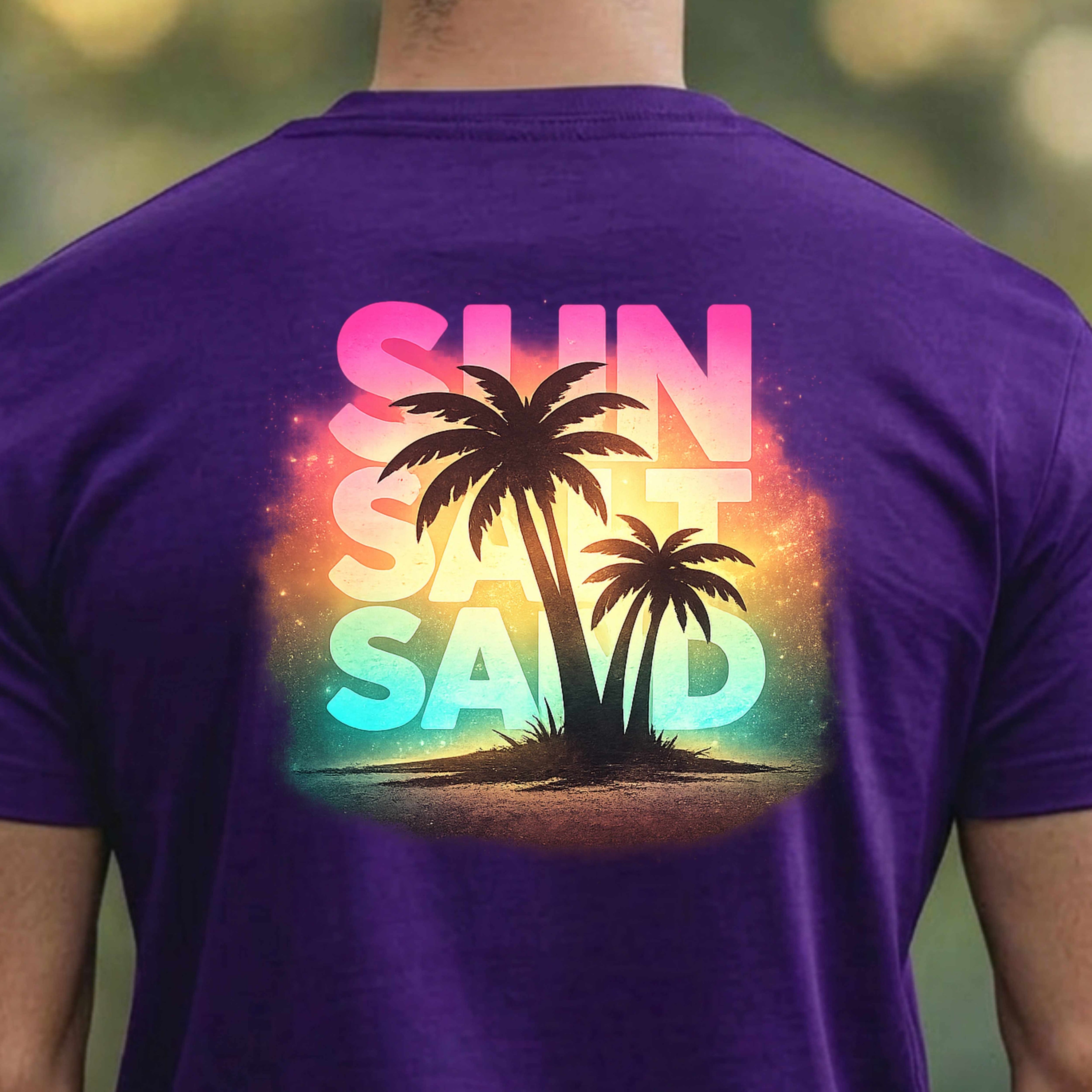 Sun, Salt, Sand Palm Tee — Women's Beach Sunset T-Shirt